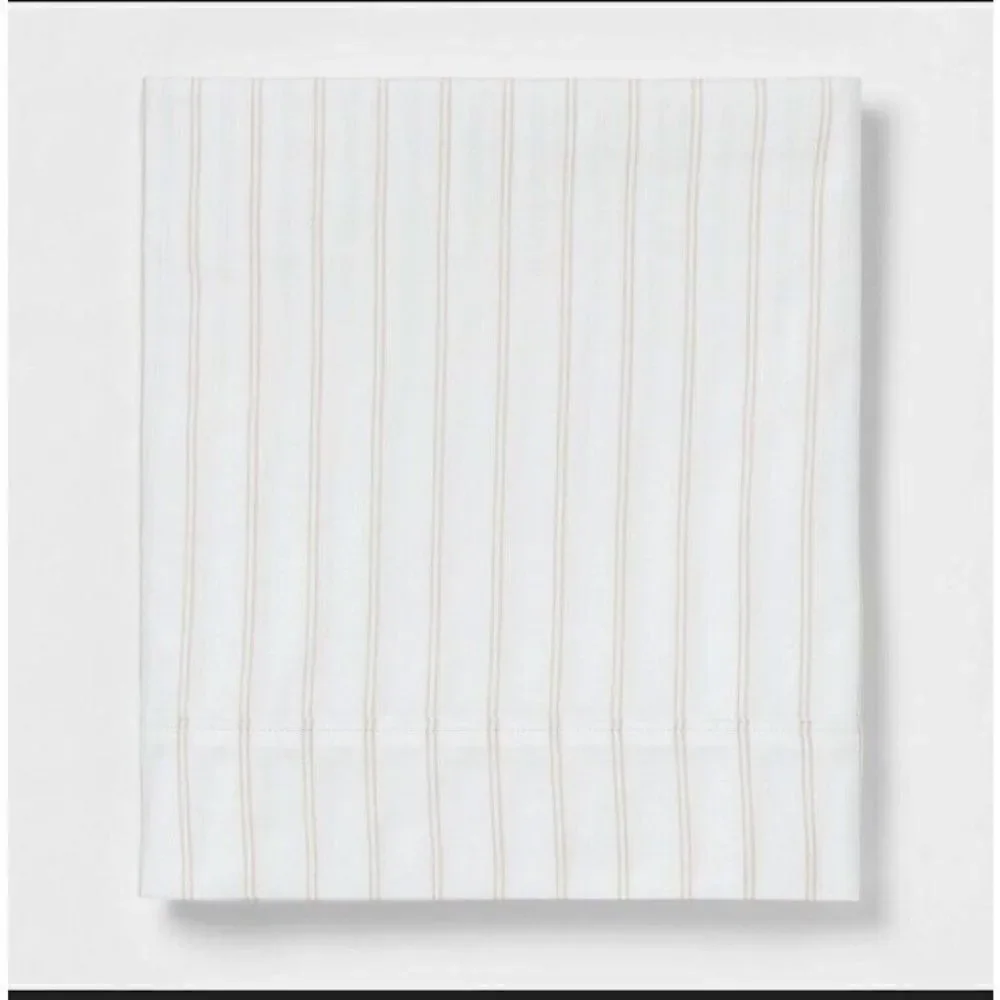Threshold Full Kaki Striped Bed Flat Top Sheet